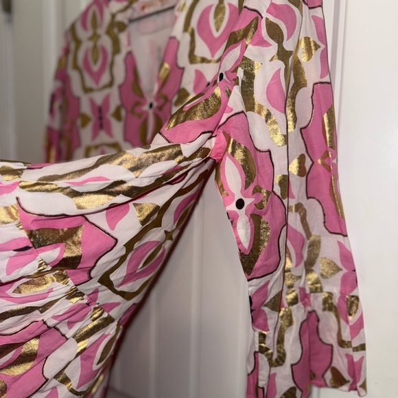 Jude Connally Pink and Gold Patterned Midi Dress - Picture 3 of 11